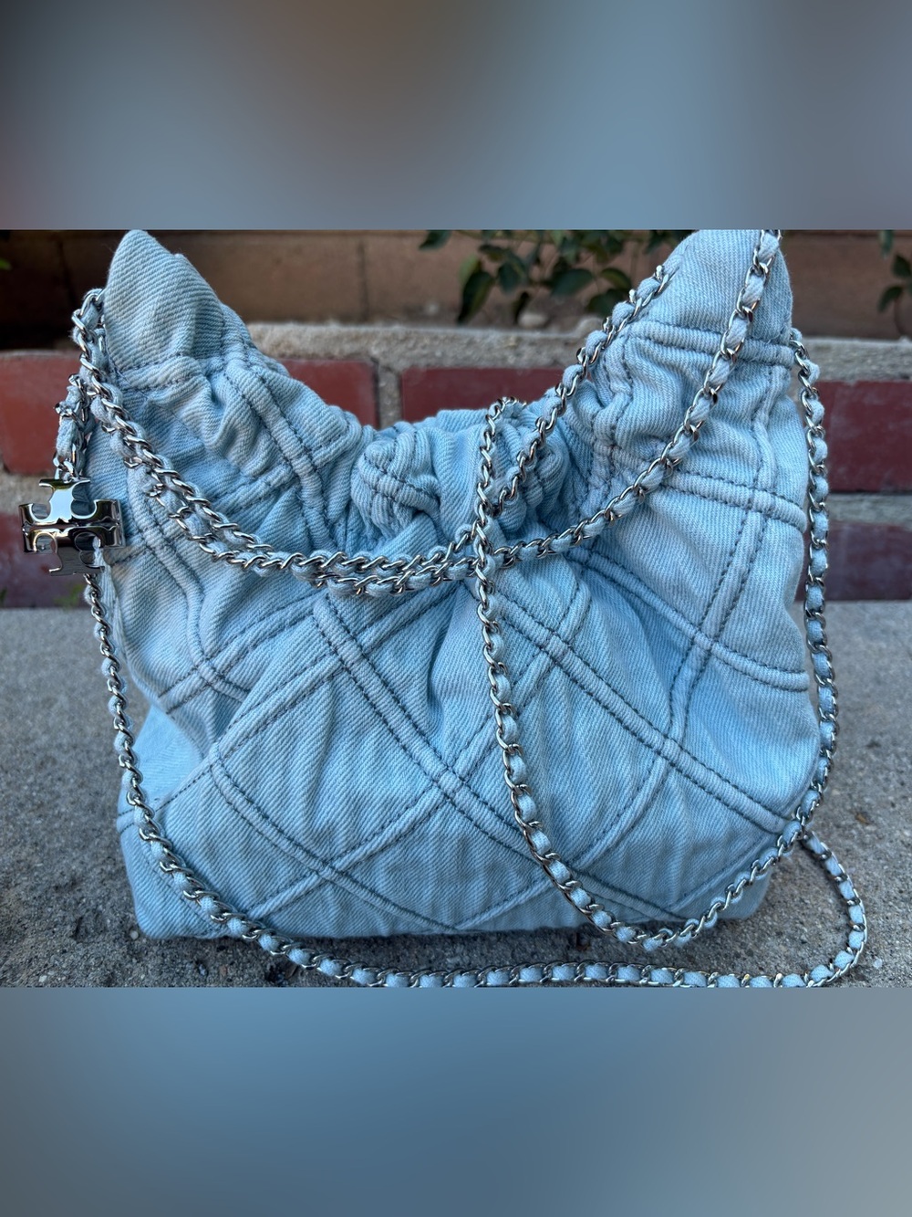 Tory Burch Mini Fleming Denim Hobo Bag